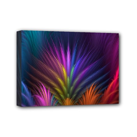 Colored Rays Symmetry Feather Art Mini Canvas 7  X 5  by BangZart