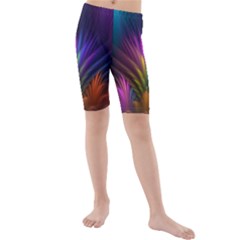 Colored Rays Symmetry Feather Art Kids  Mid Length Swim Shorts