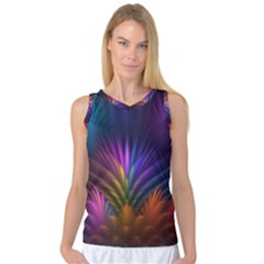 Colored Rays Symmetry Feather Art Women s Basketball Tank Top