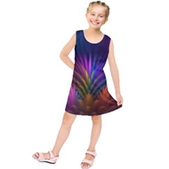 Colored Rays Symmetry Feather Art Kids  Tunic Dress