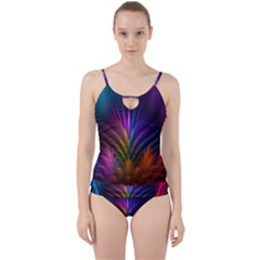 Colored Rays Symmetry Feather Art Cut Out Top Tankini Set