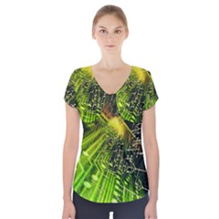 Electronics Machine Technology Circuit Electronic Computer Technics Detail Psychedelic Abstract Patt Short Sleeve Front Detail Top