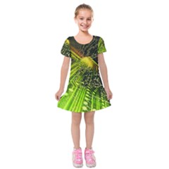 Electronics Machine Technology Circuit Electronic Computer Technics Detail Psychedelic Abstract Patt Kids  Short Sleeve Velvet Dress