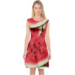 Fresh Watermelon Slices Texture Capsleeve Midi Dress