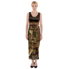 New York City At Night Future City Night Fitted Maxi Dress