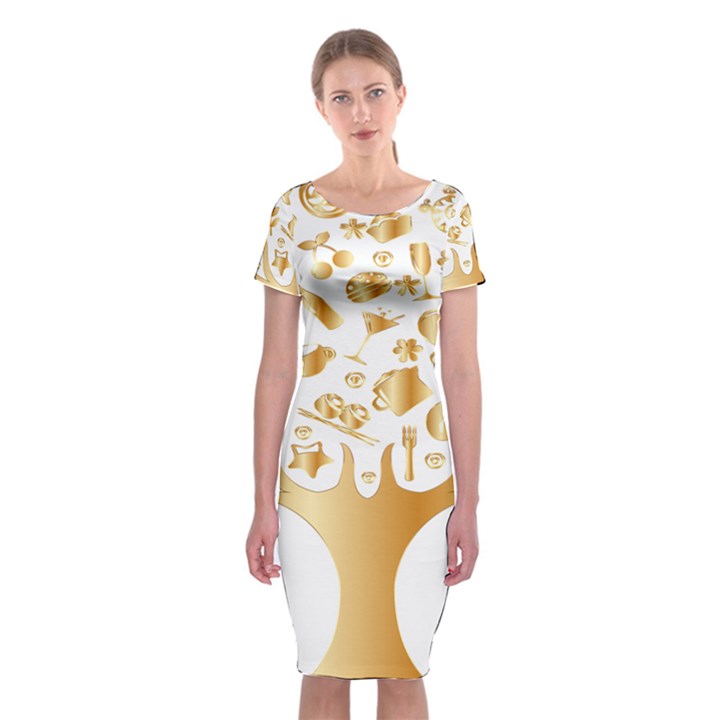 Abstract Book Floral Food Icons Classic Short Sleeve Midi Dress