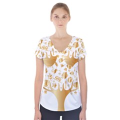 Abstract Book Floral Food Icons Short Sleeve Front Detail Top by Nexatart