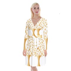 Abstract Book Floral Food Icons Long Sleeve Velvet Front Wrap Dress