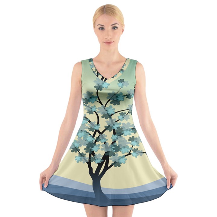 Branches Field Flora Forest Fruits V-Neck Sleeveless Skater Dress