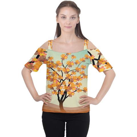 Branches Field Flora Forest Fruits Cutout Shoulder Tee by Nexatart