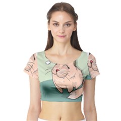 Cat Animal Fish Thinking Cute Pet Short Sleeve Crop Top (tight Fit)