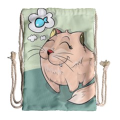 Cat Animal Fish Thinking Cute Pet Drawstring Bag (large) by Nexatart