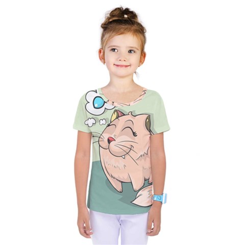 Cat Animal Fish Thinking Cute Pet Kids  One Piece Tee by Nexatart