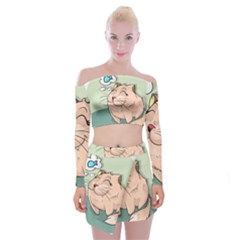 Cat Animal Fish Thinking Cute Pet Off Shoulder Top With Skirt Set by Nexatart