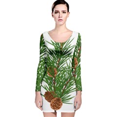 Branch Floral Green Nature Pine Long Sleeve Velvet Bodycon Dress