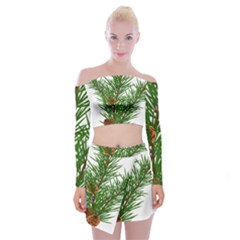 Branch Floral Green Nature Pine Off Shoulder Top With Skirt Set by Nexatart