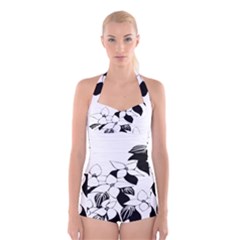 Ecological Floral Flowers Leaf Boyleg Halter Swimsuit 