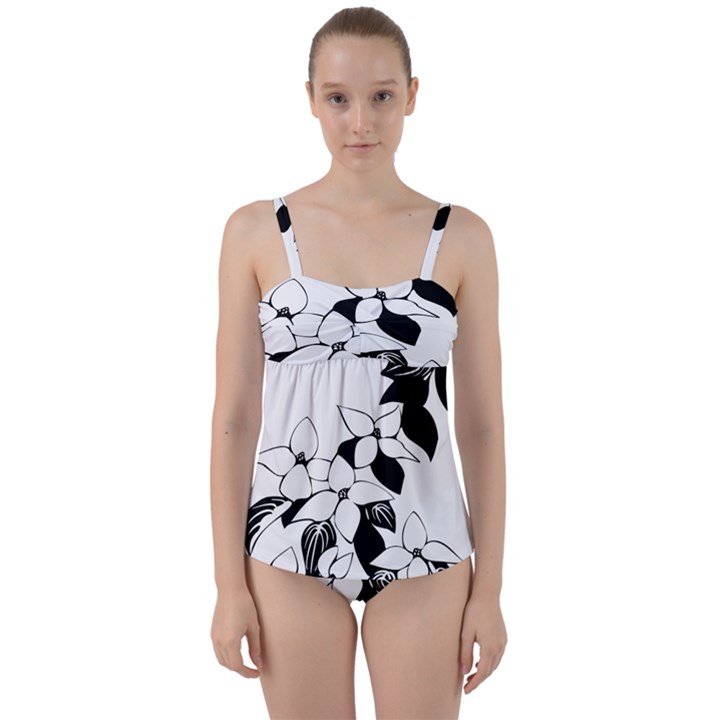 Ecological Floral Flowers Leaf Twist Front Tankini Set