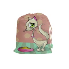 Cat Food Eating Breakfast Gourmet Drawstring Pouches (large)  by Nexatart