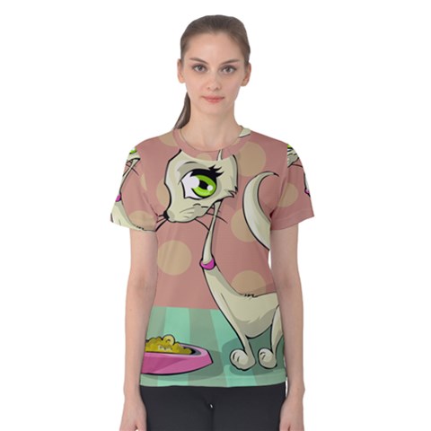 Cat Food Eating Breakfast Gourmet Women s Cotton Tee by Nexatart