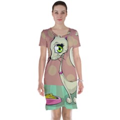 Cat Food Eating Breakfast Gourmet Short Sleeve Nightdress by Nexatart