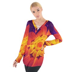 Royal Blue, Red, And Yellow Fractal Gerbera Daisy Tie Up Tee by jayaprime