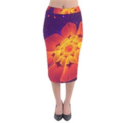 Royal Blue, Red, And Yellow Fractal Gerbera Daisy Velvet Midi Pencil Skirt by jayaprime