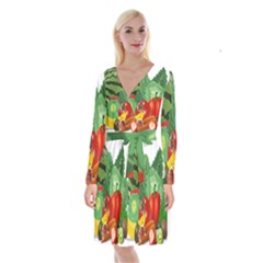 Fruits Vegetables Artichoke Banana Long Sleeve Velvet Front Wrap Dress