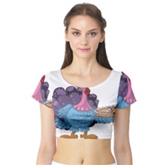 Turkey Animal Pie Tongue Feathers Short Sleeve Crop Top (tight Fit)