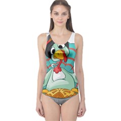 Pie Turkey Eating Fork Knife Hat One Piece Swimsuit by Nexatart