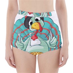 Pie Turkey Eating Fork Knife Hat High-waisted Bikini Bottoms by Nexatart