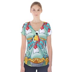 Pie Turkey Eating Fork Knife Hat Short Sleeve Front Detail Top by Nexatart