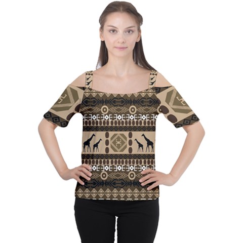 Giraffe African Vector Pattern Cutout Shoulder Tee by BangZart