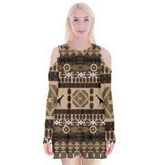 Giraffe African Vector Pattern Velvet Long Sleeve Shoulder Cutout Dress