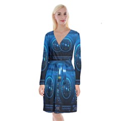 Technology Dashboard Long Sleeve Velvet Front Wrap Dress