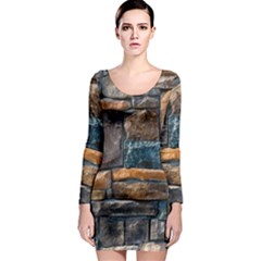 Brick Wall Pattern Long Sleeve Bodycon Dress