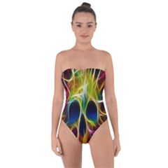 Skulls Multicolor Fractalius Colors Colorful Tie Back One Piece Swimsuit by BangZart
