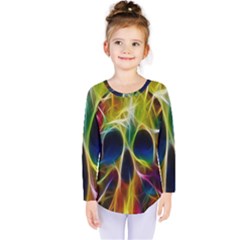 Skulls Multicolor Fractalius Colors Colorful Kids  Long Sleeve Tee