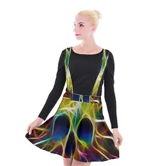 Skulls Multicolor Fractalius Colors Colorful Suspender Skater Skirt by BangZart