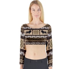 Lion African Vector Pattern Long Sleeve Crop Top