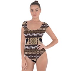 Lion African Vector Pattern Short Sleeve Leotard 