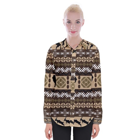 Lion African Vector Pattern Womens Long Sleeve Shirt by BangZart