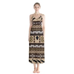 Lion African Vector Pattern Button Up Chiffon Maxi Dress