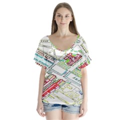 Paris Map Flutter Sleeve Top