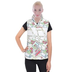 Paris Map Women s Button Up Puffer Vest by BangZart