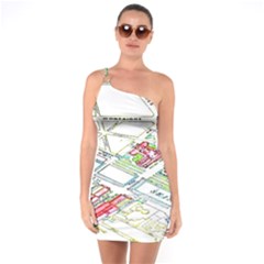 Paris Map One Soulder Bodycon Dress