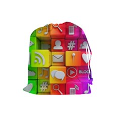 Colorful 3d Social Media Drawstring Pouches (large) 