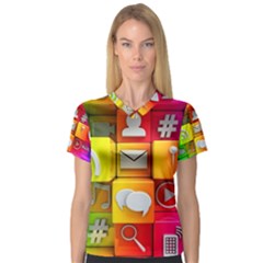 Colorful 3d Social Media V-neck Sport Mesh Tee