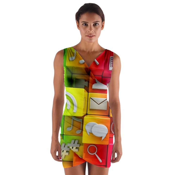 Colorful 3d Social Media Wrap Front Bodycon Dress