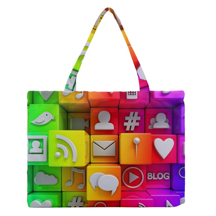 Colorful 3d Social Media Medium Zipper Tote Bag